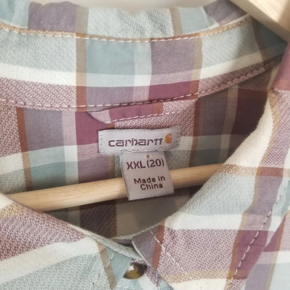 Carhartt Plaid Button‎ Down Front Shirt XXL 100% Cotton